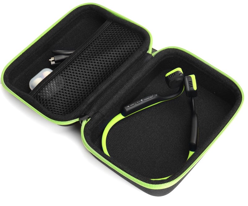 CaseSack Protective case for Shokz openrun, openrun pro, openrun Mini, openmove, opencomm, Aftershokz Aeropex, OpenMove, Trekz, Trekz Mini, Trekz Air, Bluez 2, 2S; KSCAT (Black with Green Zip) - Image 2